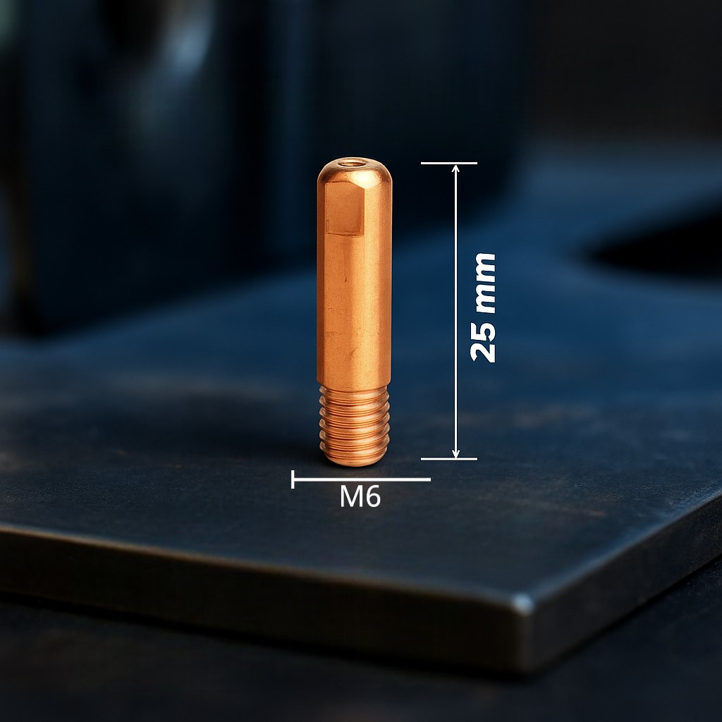 Наконечник токосъемный М6×25 для сварочной проволоки 0,6 мм MIG/MAG, медный сплав E-Cu